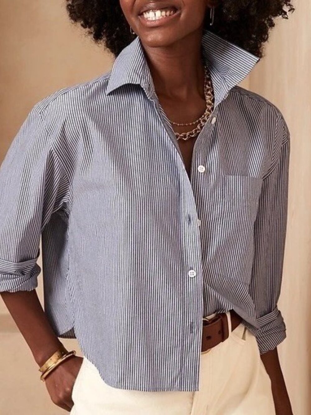 Banana Republic Cropped Boxy Button down collared shirt sz M